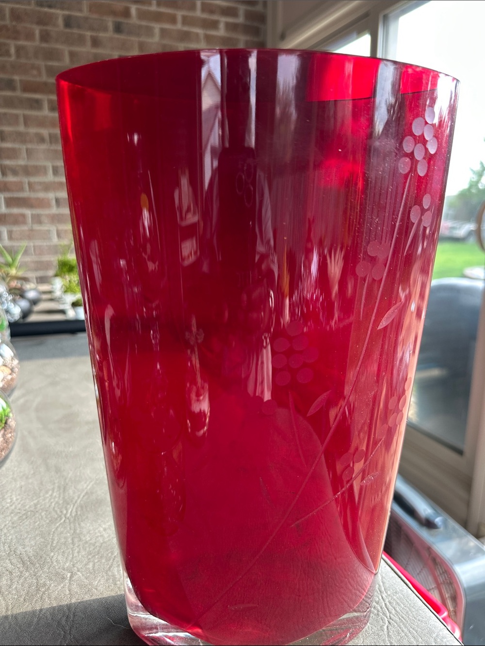 Red Decorative Glass Vase - Elegant Home Accent